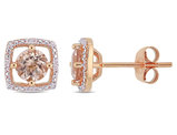 1.00 Carat (ctw) Morganite Halo Stud Earrings in 10K Rose Pink Gold with Diamonds