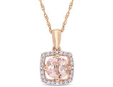 4/5 Carat (ctw) Morganite Pendant Necklace in 10K Rose Pink Gold with Diamonds and Chain
