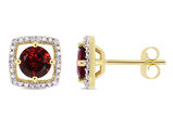 1.20 Carat (ctw) Natural Garnet Solitaire Halo Earrings in 10K Yellow Gold with Diamonds