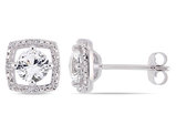 1 1/3 Carat (ctw) Lab Created White Sapphire Solitaire Earrings in 10K White Gold with Diamonds