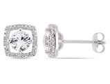 1 1/3 Carat (ctw) Lab-Created White Sapphire Solitaire Earrings in 10K White Gold with Diamonds