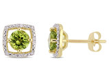 1 1/8 Carat (ctw) Natural Peridot Halo Earrings in 10K Yellow Gold with Diamonds