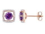 4/5 Carat (ctw) Amethyst Halo Earrings in 10K Rose Pink Gold with Diamonds
