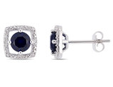 1.10 Carat (ctw) Lab Created Blue Sapphire Solitaire Halo Earrings 10K White Gold with Diamonds