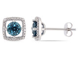 1.10 Carat (ctw) London-Blue Topaz Halo Earrings in 10K White Gold with Diamonds