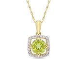 7/8 Carat (ctw) Soitaire Peridot Pendant Necklace in 10K Yellow Gold with Diamonds and Chain