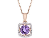 Natural 5/8 Carat (ctw) Amethyst Solitaire Pendant Necklace in 10K Rose Pink Gold with Chain and 1/10 Carat (ctw) Diamonds