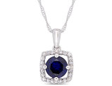 1.00 Carat (ctw) Lab Created Blue Sapphire Halo Drop Pendant Necklace in 10K White Gold with Chain and Diamonds 1/10 Carat (ctw)