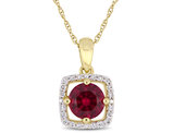 1.00 Carat (ctw) Lab Created Ruby Solitaire Pendant Necklace in 10K Yellow Gold with Diamonds 1/10 (ctw I2-I3) and Chain