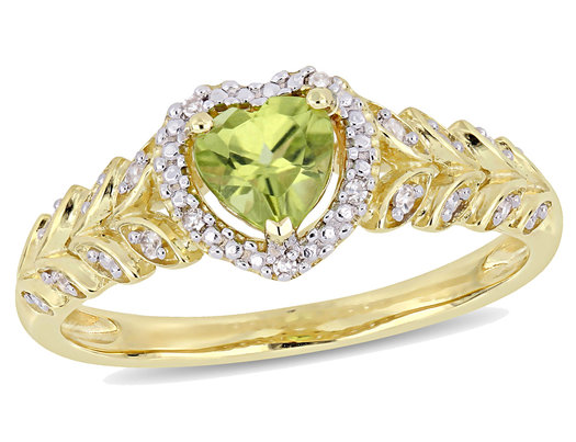 1/2 Carat (cw) Natural Peridot Promise Heart Ring in 10K Yellow Gold with Diamonds