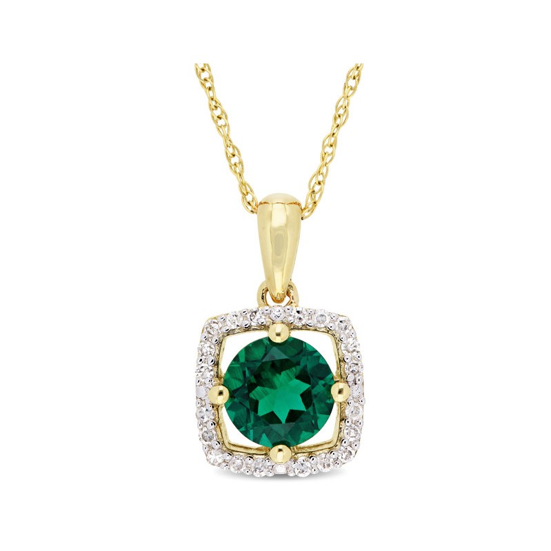 4 5 Carat ctw Lab Created Emerald Pendant Necklace in 10K Yellow Gold