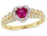 3/5 Carat (ctw) Lab Created Ruby Promise Heart Ring in 10K Yellow Gold with Diamonds