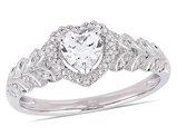 1/2 Carat (ctw) Lab-Created White Sapphire Heart Promise Ring in 10K White Gold with Diamonds