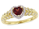 1/2 Carat (ctw) Natural Garnet Heart Promise Ring in 10K Yellow Gold with Diamonds