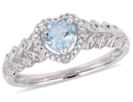 1/2 Carat (ctw) Sky Blue Topaz Heart Promise Ring in 10K White Gold