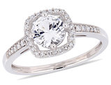 1.00 Carat (ctw) Lab Created White Sapphire Halo Engagement Ring in 10K White Gold with Diamonds