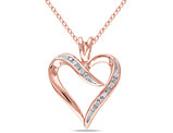 1/20 Carat (ctw) Accent Diamond Heart Pendant in Rose Pink Plated Sterling Silver with Chain
