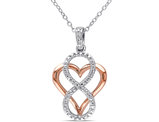 1/20 Carat (ctw) Accent Diamond Heart Pendant Necklace in Rose Plated Sterling Silver with Chain
