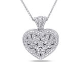 1/20 Carat (ctw) Accent Diamond Locket Heart Pendant In Sterling Silver with Chain