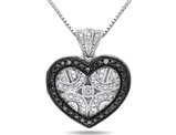 1/20 Carat (ctw) Black Diamond Heart Locket Pendant Necklace in Sterling Silver with Chain