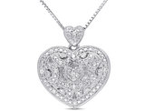 Sterling Silver Accent Diamond Heart Locket Pendant Necklace with Chain