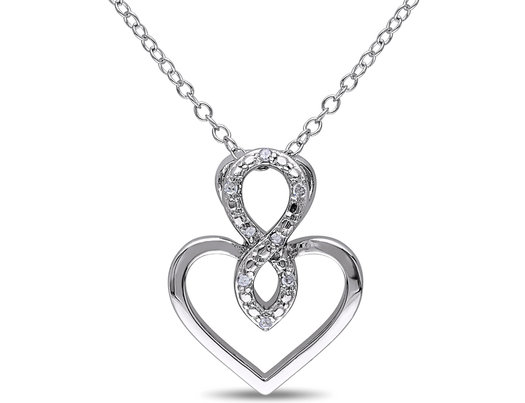 Accent Diamond Heart Pendant Necklace in Sterling Silver with Chain