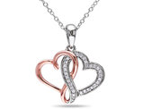 1/7 Carat (ctw I2-I3) Diamond Twin Heart Pendant in Rose Plated Sterling Silver with Chain