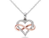 1/10 Carat (ctw I2-I3) Diamond Heart Infinity Pendant Necklace in Rose Plated Sterling Silver with Chain
