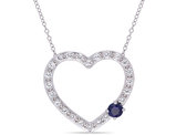 1.10 Carat (ctw) Lab Created Blue and White Sapphire Heart Pendant Necklace in Sterling Silver with Chain