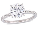 2.00 Carat (ctw) Synthetic Moissanite Solitaire Engagement Ring 14k White Gold with Diamonds 1/10 Carat (ctw)