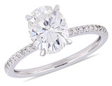 2.00 Carat (ctw) Solitaire Oval Synthetic Moissanite Engagement Ring in 14K White Gold with Diamonds 1/10 Carat (ctw I1-I2)