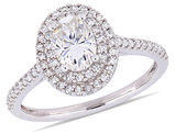 1.00 Carat (ctw) Synthetic Moissanite Double Halo Engagement Ring in 14K White Gold with Diamonds 1/3 Carat (ctw I1-I2)