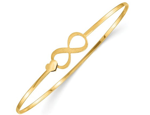 14K Yellow Gold Infinity Heart Bangle Bracelet