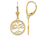 14K Yellow Gold Tree of Life Leverback Dangle Earrings