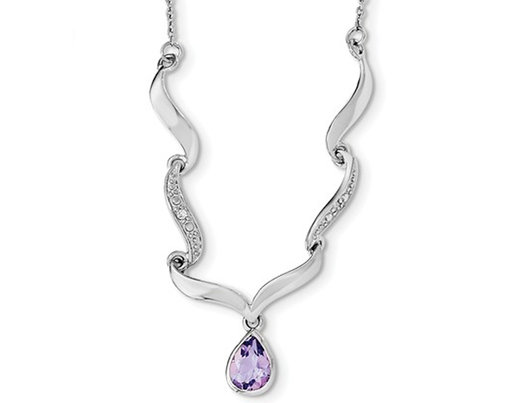 1.00 Carat (ctw) Amethyst and White Topaz Necklace in Sterling Silver