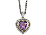 2.00 Carat (ctw) Amethyst Heart Pendant Necklace in Sterling Silver with 14K Accent and Chain