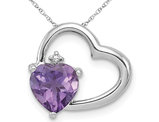 4/5 Carat (ctw) Natural Amethyst Heart Pendant Necklace in Sterling Silver with Chain