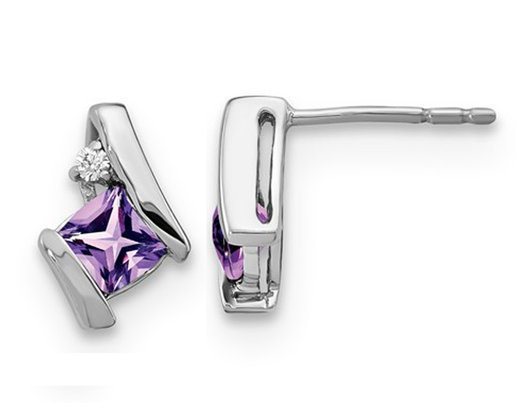 1/2 Carat (ctw) Cushion Cut Amethyst Stud Earrings in Sterling Silver