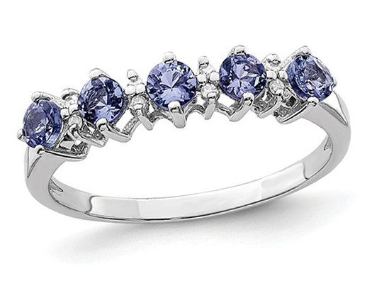 1/2 carat (ctw) Tanzanite Ring in Sterling Silver with Accent Diamonds