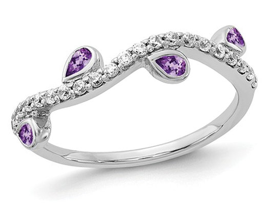 2/3 Carat (ctw) Amethyst Vine Wedding Band Ring in 14K White Gold with 1/5 Carat (ctw) Diamonds