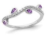 2/3 Carat (ctw) Natural Amethyst Vine Wedding Band Ring in 14K White Gold with 1/5 Carat (ctw) Diamonds