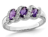 Ladies 3/5 Carat (ctw) Three Stone Amethyst Ring in Sterling Silver