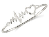 Sterling Silver Polished Heartbeat Hinged Bangle Bracelet
