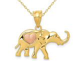 14K Yellow and Rose Pink Gold Elephant Heart Charm Pendant Necklace with Chain