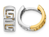 14K Yellow and White Gold Greek Key Hoop Earrings