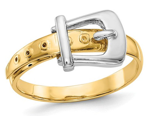 14K White and Yellow Gold Polished Buckle Ring