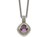 8mm Natural Amethyst Pendant Necklace in Sterling Silver with Chain