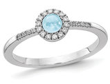 1/2 Carat (ctw) Cabachon Aquamarine Ring in 14K White Gold with Accent Diamonds