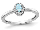 1/3 Carat Natural Cabachon Aquamarine Ring in 14K White Gold with Accent Diamonds