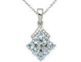 3/4 Carat (ctw) Aquamarine Cluster Pendant Necklace in Sterling Silver with Chain